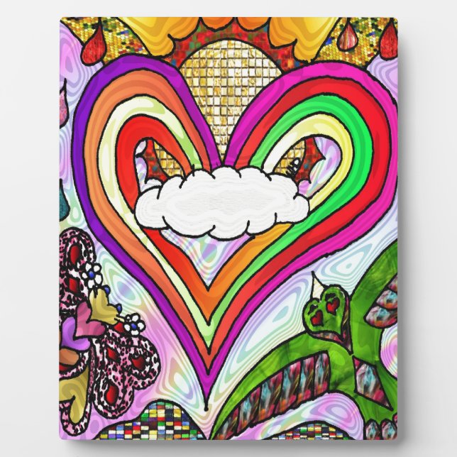 Psychedelic Rainbow Heart Art Print Plaque (Front)