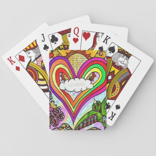 Psychedelic Rainbow Heart Art Print Playing Cards