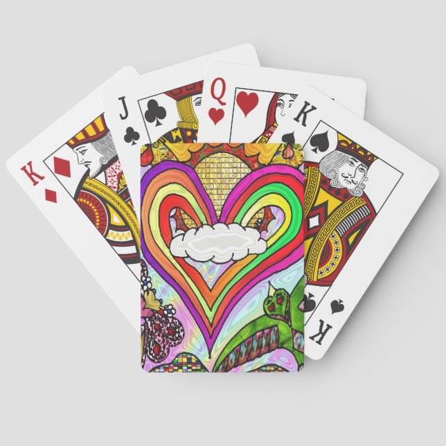 Psychedelic Rainbow Heart Art Print Poker Cards (Back)