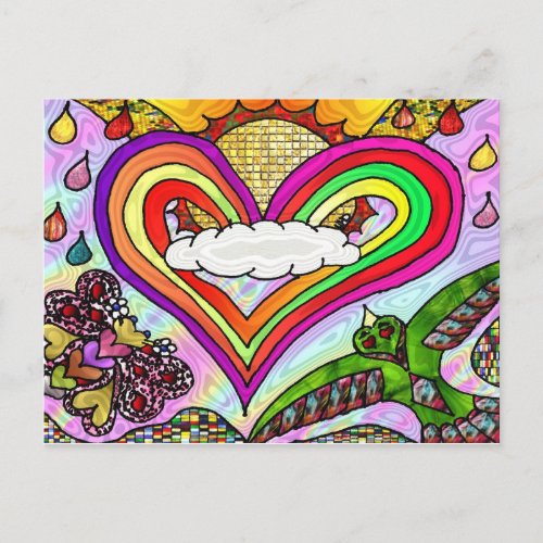 Psychedelic Rainbow Heart Art Print Postcard