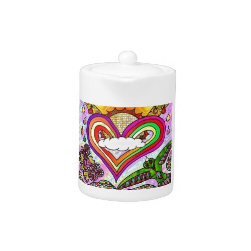 Psychedelic Rainbow Heart Art Print Teapot