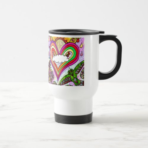 Psychedelic Rainbow Heart Art Print Travel Mug
