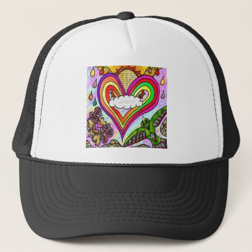 Psychedelic Rainbow Heart Art Print Trucker Hat