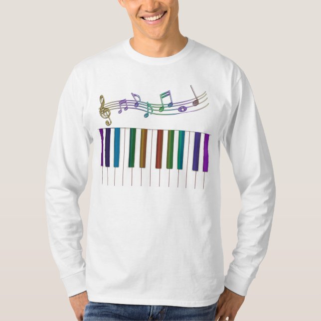 Psychedelic Rainbow Keys Piano Music T-Shirt (Front)