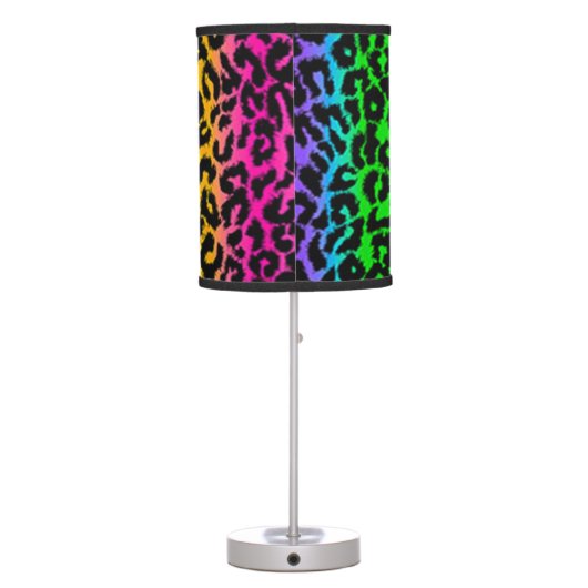 Psychedelic Rainbow Leopard Animal Print Table Lamp (Back)