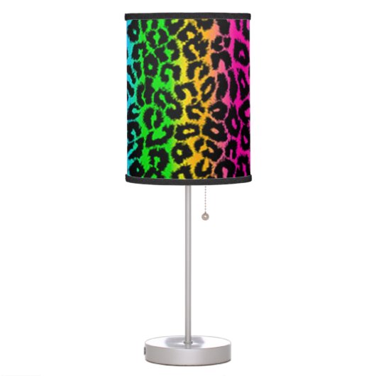 Psychedelic Rainbow Leopard Animal Print Table Lamp (Left)
