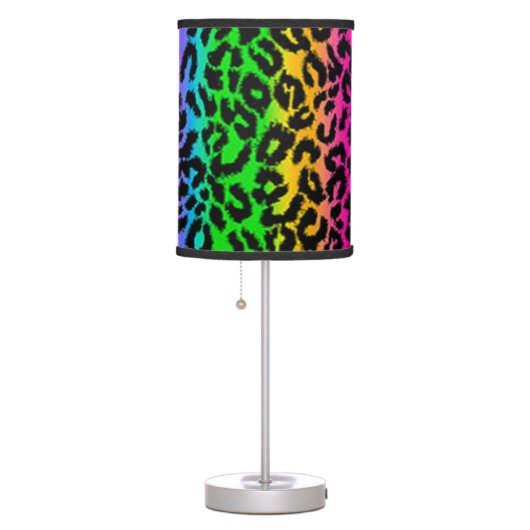 Psychedelic Rainbow Leopard Animal Print Table Lamp (Right)