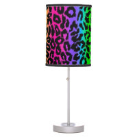Psychedelic Rainbow Leopard Animal Print Table Lamp