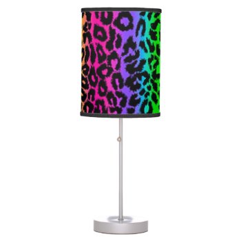 Psychedelic Rainbow Leopard Animal Print Table Lamp by BOLO_DESIGNS at Zazzle
