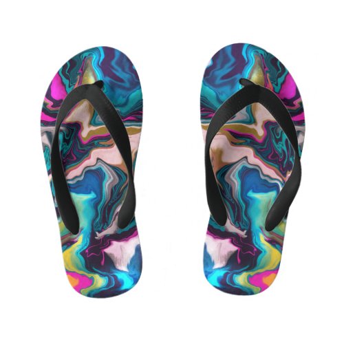 Psychedelic Rainbow Marbled Kids Flip Flops