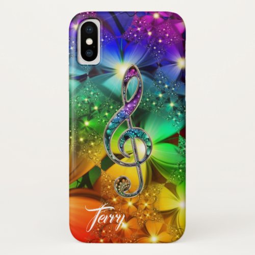 Psychedelic Rainbow Music Clef iPhone X Case