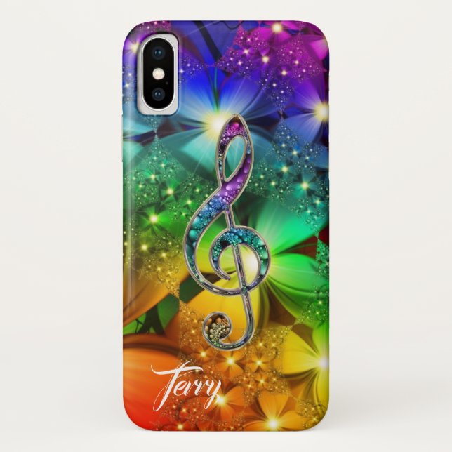 Psychedelic Rainbow Music Clef iPhone X Case (Back)