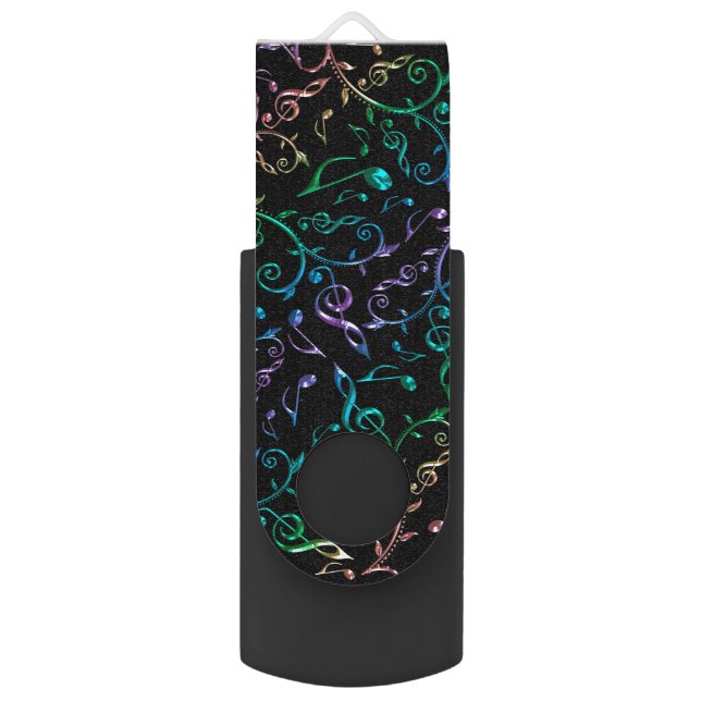 Psychedelic Rainbow Music Notes USB Flash Drive (Front Vertical)