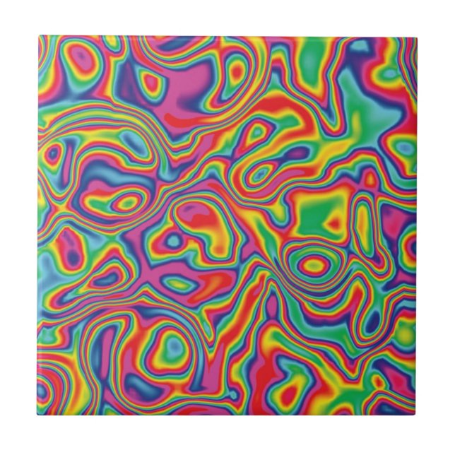 Psychedelic Rainbow Oil Pattern Ceramic Tile (Front)