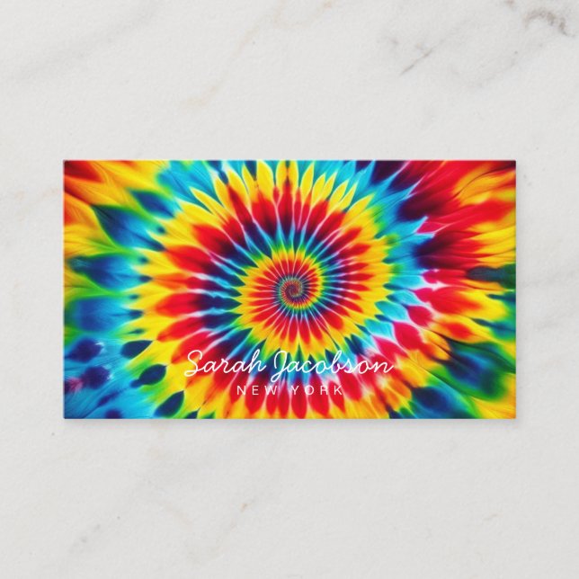 Psychedelic Rainbow Retro TIe-Dye Business Card (Front)