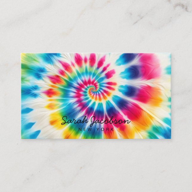 Psychedelic Rainbow Retro TIe-Dye Business Card (Front)