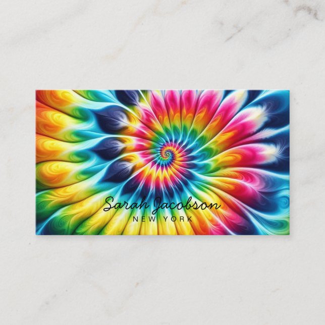 Psychedelic Rainbow Retro TIe-Dye Business Card (Front)