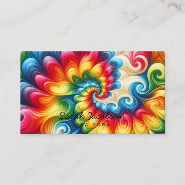 Psychedelic Rainbow Retro TIe-Dye Business Card (Front)