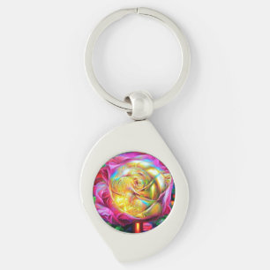Psychedelic Rainbow Rose Keychain