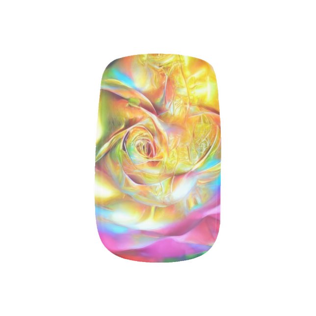Psychedelic Rainbow Rose Minx Nail Art (Left Thumb)