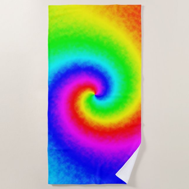 Psychedelic Rainbow Spiral of Transformation Beach Towel (Front)