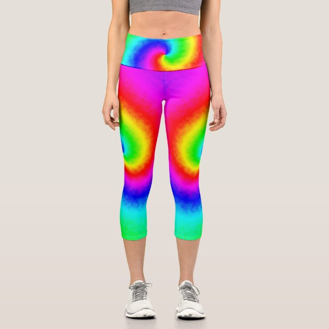 Psychedelic Rainbow Spiral of Transformation Capri Leggings (Front)