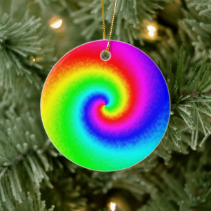 Psychedelic Rainbow Spiral of Transformation Ceramic Ornament