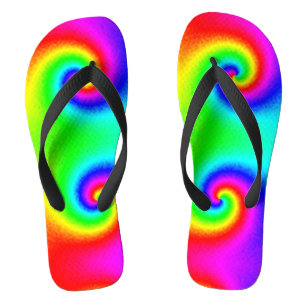 Psychedelic Rainbow Spiral of Transformation Flip Flops