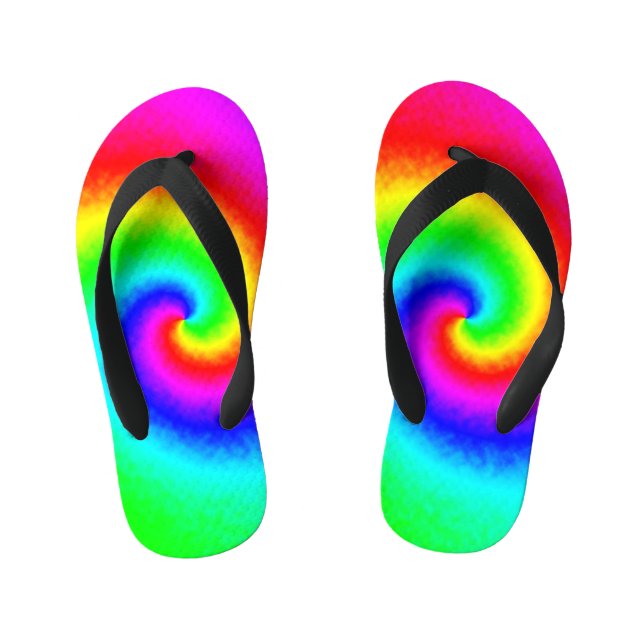 Psychedelic Rainbow Spiral of Transformation Kid's Flip Flops (Footbed)