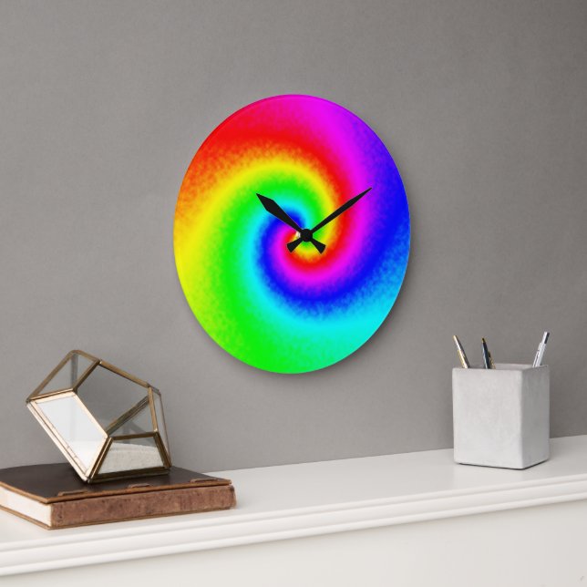 Psychedelic Rainbow Spiral of Transformation Large Clock (Office)