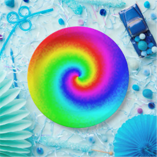 Psychedelic Rainbow Spiral of Transformation Paper Plates