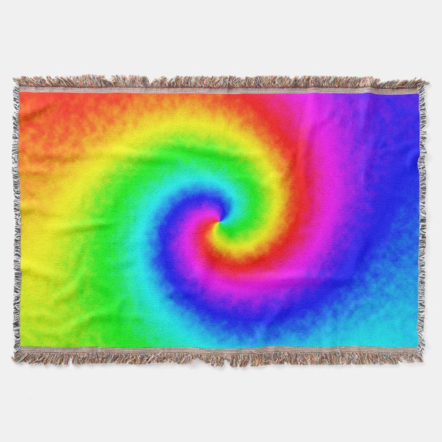 Psychedelic Rainbow Spiral of Transformation Throw Blanket (Front)