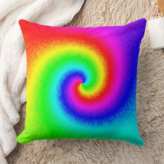 Psychedelic Rainbow Spiral of Transformation Throw Pillow (Blanket)
