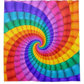 Psychedelic Rainbow Spiral  Shower Curtain by rainbows_only at Zazzle