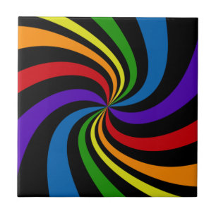 Psychedelic Rainbow Swirl Bold Black Abstract Wild Ceramic Tile