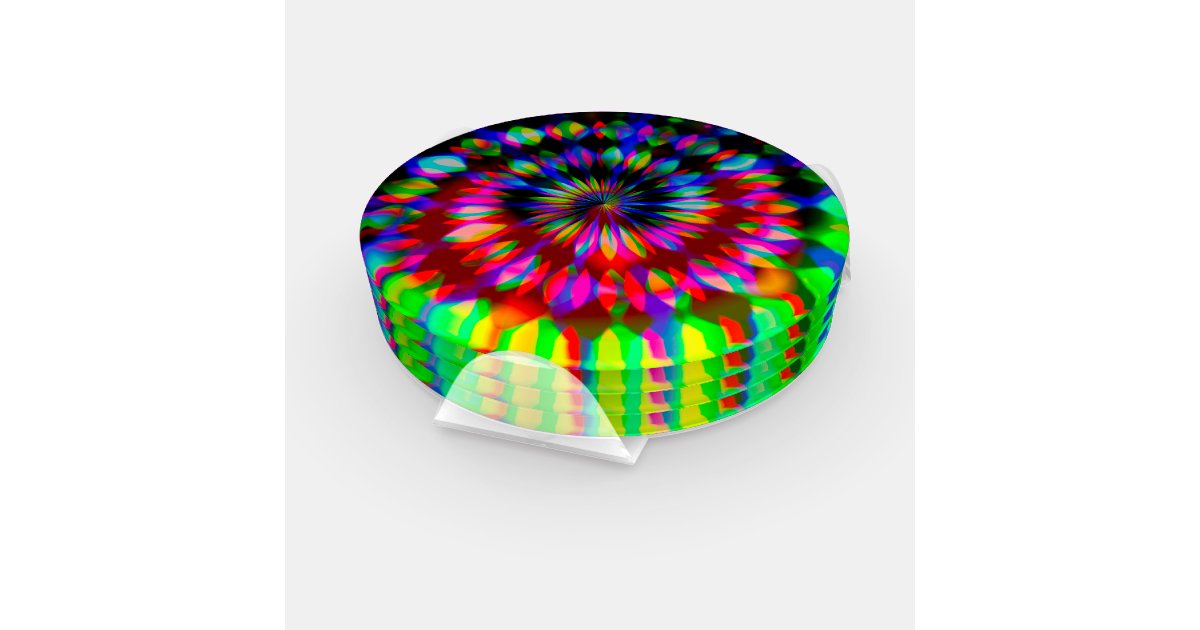 Psychedelic Rainbow Swirl Groovy Table Decor Coaster Set
