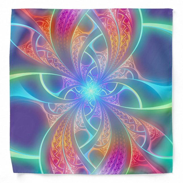 Psychedelic Rainbow Swirls Fractal Pattern Bandana (Front)