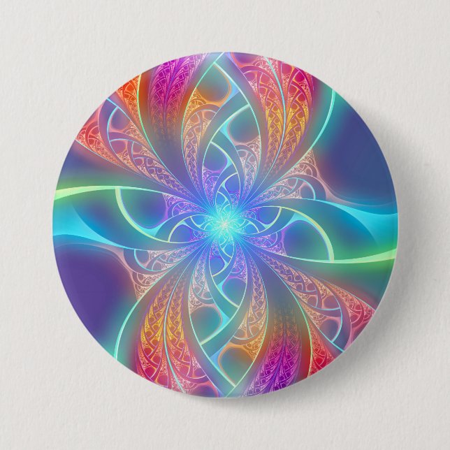 Psychedelic Rainbow Swirls Fractal Pattern Button (Front)