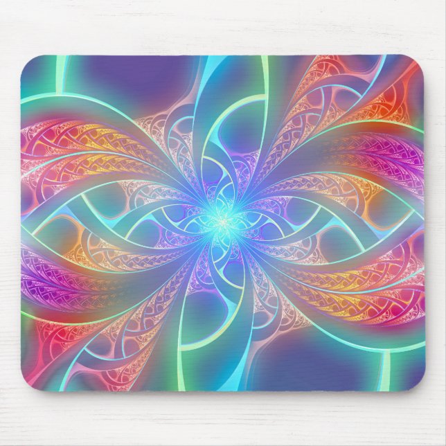 Psychedelic Rainbow Swirls Fractal Pattern Mouse Pad (Front)