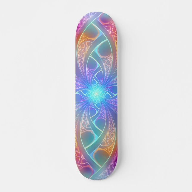 Psychedelic Rainbow Swirls Fractal Pattern Skateboard Deck (Front)