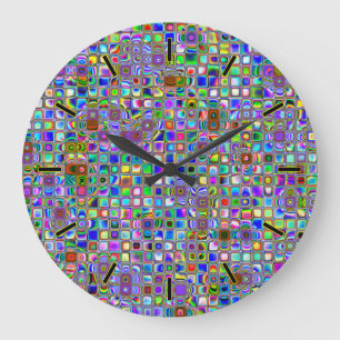 Psychedelic Rainbow Textured Mosaic Tiles Pattern Large Clock