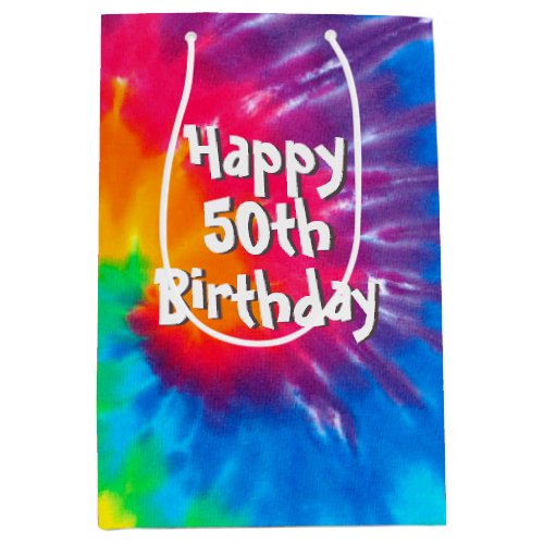 Psychedelic Rainbow Tie Dye 50th Birthday Medium Gift Bag