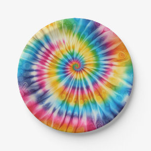 Psychedelic Rainbow Tie-Dye Retro Paper Plates