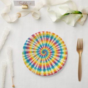 Psychedelic Rainbow Tie-Dye Retro Paper Plates