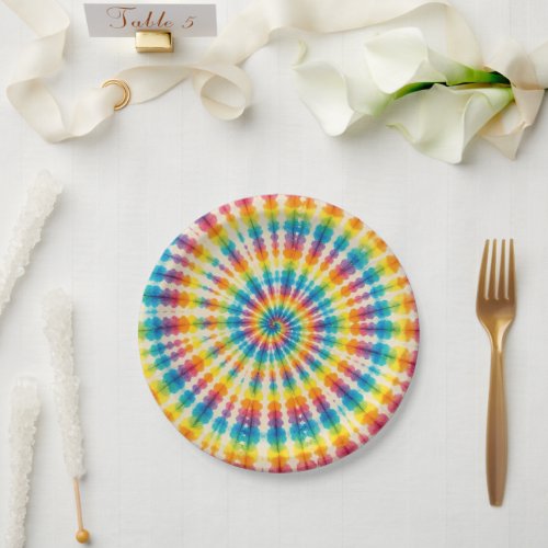 Psychedelic Rainbow Tie-Dye Retro Paper Plates