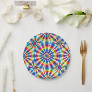 Psychedelic Rainbow Tie-Dye Retro Paper Plates