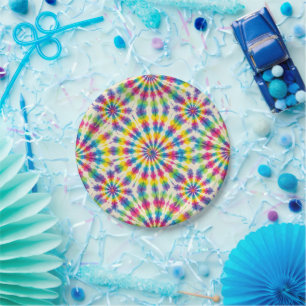 Psychedelic Rainbow Tie-Dye Retro Paper Plates