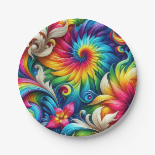 Psychedelic Rainbow Tie-Dye Retro Paper Plates