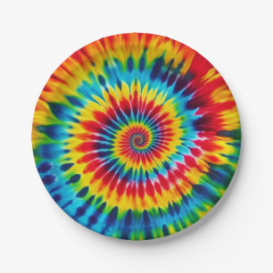 Psychedelic Rainbow Tie-Dye Retro Paper Plates