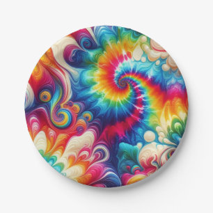 Psychedelic Rainbow Tie-Dye Retro Paper Plates